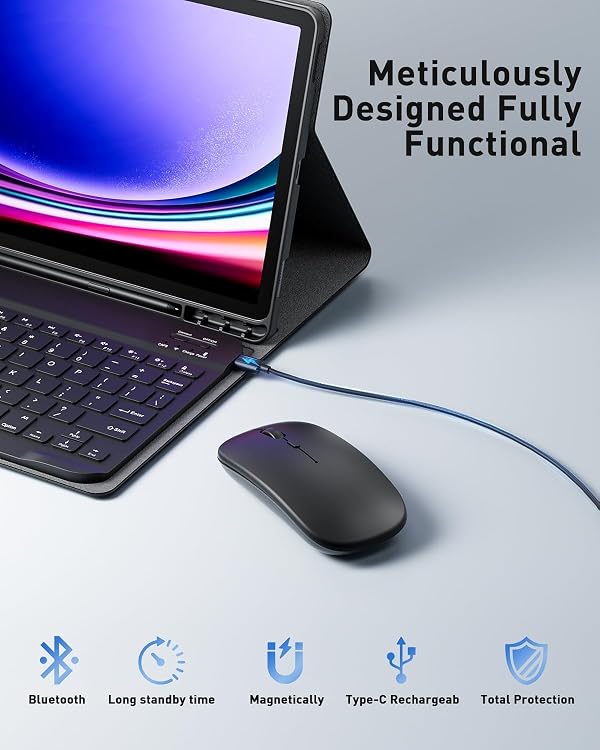 TUNKARMOR for Samsung Galaxy Tab S10 Lite / S10 FE / S9 FE / S9 / S8 10.9/11 inch Case with Keyboard (Not Compatible 12.4 inch & 14.6 inch) - Built in Pencil Holder with Mouse, Auto Sleep/Wake, Black by TUNKARMOR - Image 4