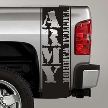 SkunkMonkey - Truck Bed Stripe Decal - Army Tactical Warrior Universal Fit - Black Sticker - Pair - Left and Right