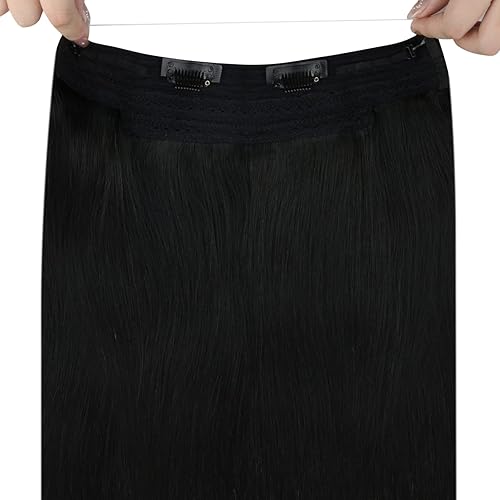 Miniatura 8 de Sunny - Extensiones de cabello con hilo de nailon, color negro azabache, extensiones de cabello humano real, extensiones de hilo de nailon,