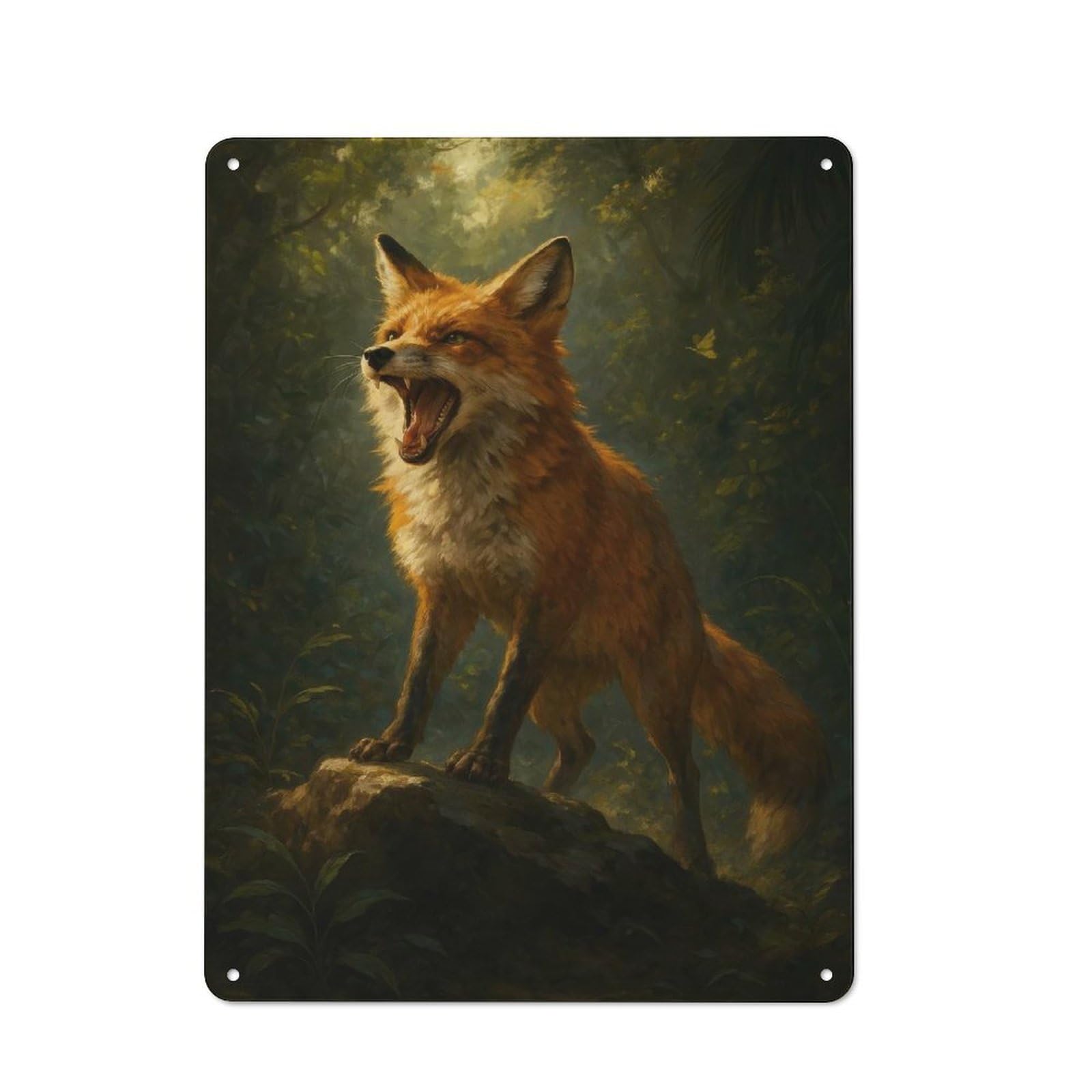 Junmoney Style-3 Roaring Fox In Forest Modern Vintage Metal Wall Decor 40X30cm, Tin Sign For Hobby Room, Office, Lounge Or Living Room