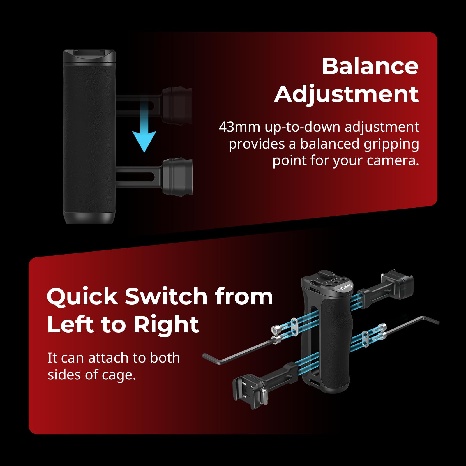 SMALLRIG HawkLock H21 Poignée Latérale à Dégagement Rapide, Poignée pour Cage de Caméra avec Rail NATO, Réglable en Hauteur (43 mm), Charge Max 10 kg, Fixations pour Griffe Flash Intégrées - 5951