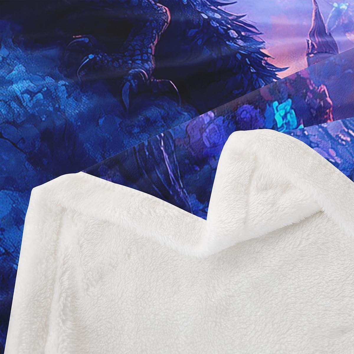 jejeloiu Western Dragon Fleece Throw Blanket Galaxy Sherpa Blanket Queen 90"x90" for Bed Sofa Couch Girls Outer Space Fuzzy Blanket Purple Blue Universe Cloud Galaxy Plush Blanket