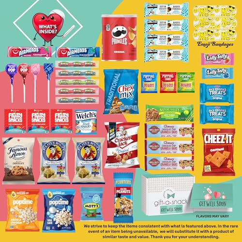 Image of Gift A Snack - Get Well Soon Snack Box Variety Pack Care Package + Greeting Card (45 Count) Feel Better Sweet Treats Gift Basket, Candies Chips Crackers Bars - Office Food Assortments