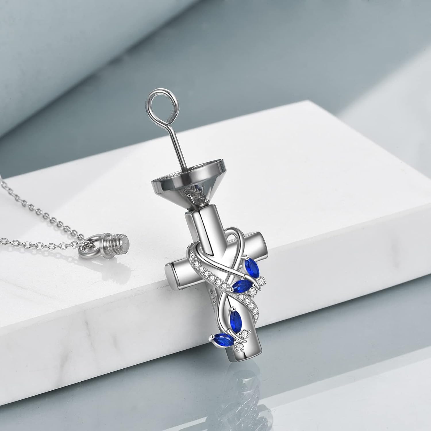 POPLYKE Urn Necklaces for Ashes 925 Sterling Silver Cross Necklace Cremation Animal Jewelry for Ashes Memorial Ash Pendant Keepsake Gifts