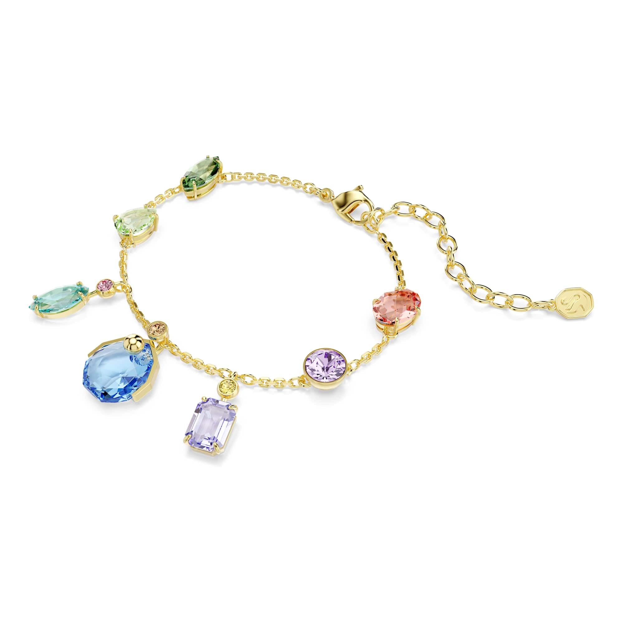 Swarovski Gema Armband, Verschiedene Schliffe, Schwingende Kristalle, Mehrfarbig, Goldlegierungsschicht