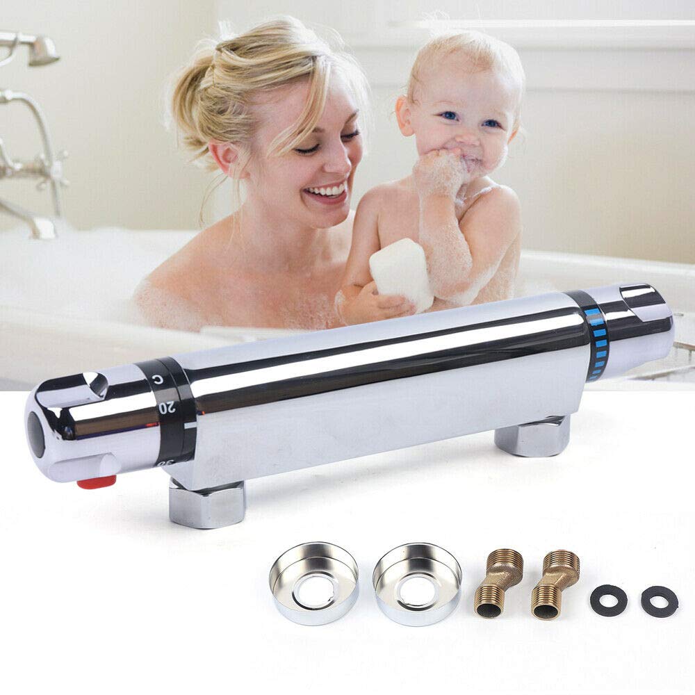 Duschthermostat Duscharmatur mit 38℃ Sicherheitssperre Heiß- und Kaltwassermischer Konstanter Temperatur regelbereich 20-55 ° C für Badezimmer fit 1/2 Hoses