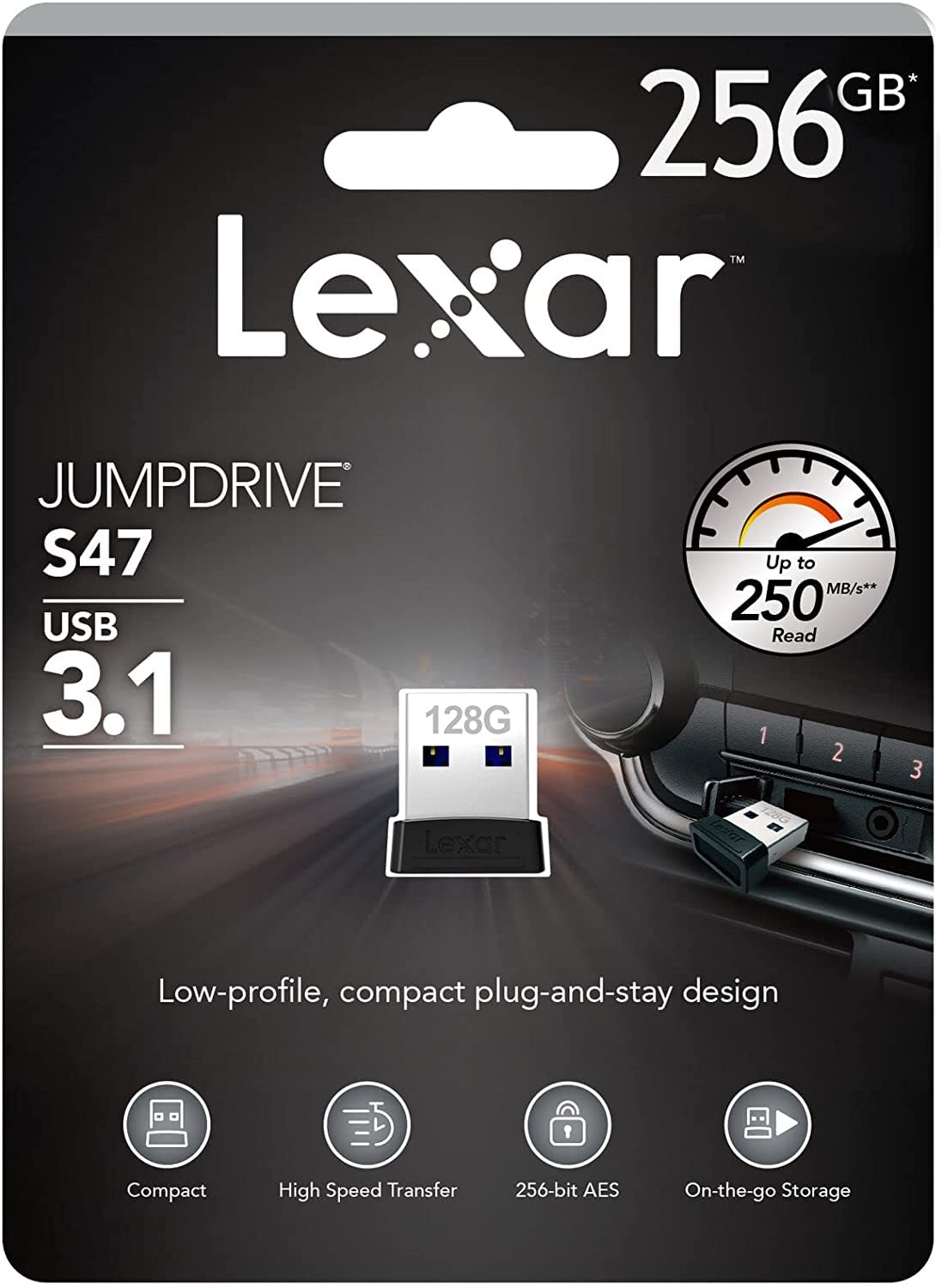 LEXAR JUMPDRIVE S47 256GB USB 3.1 Black UP to 250MB/S