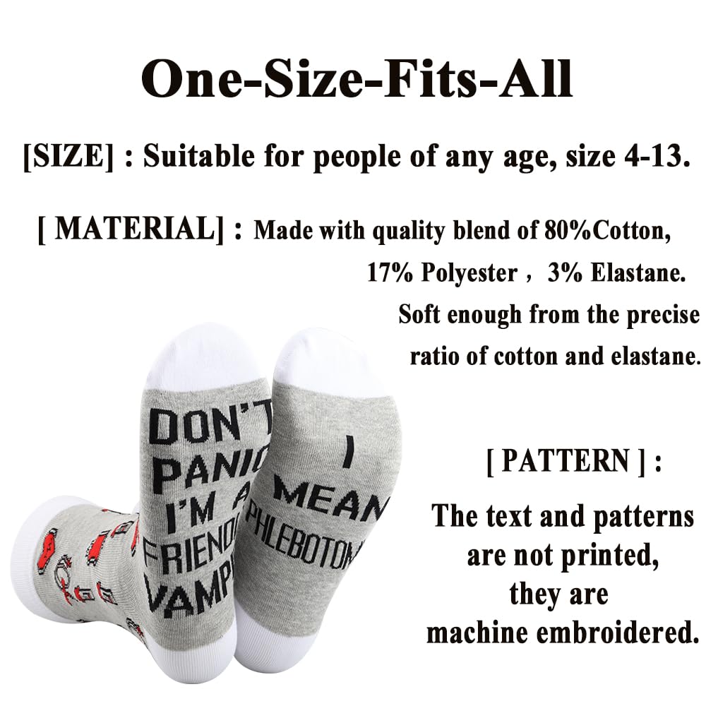 G2TUP Phlebotomist Socks Phlebotomy Technician Gift Don't Panic I'm a Friendly Vampire I Mean Phlebotomist Socks