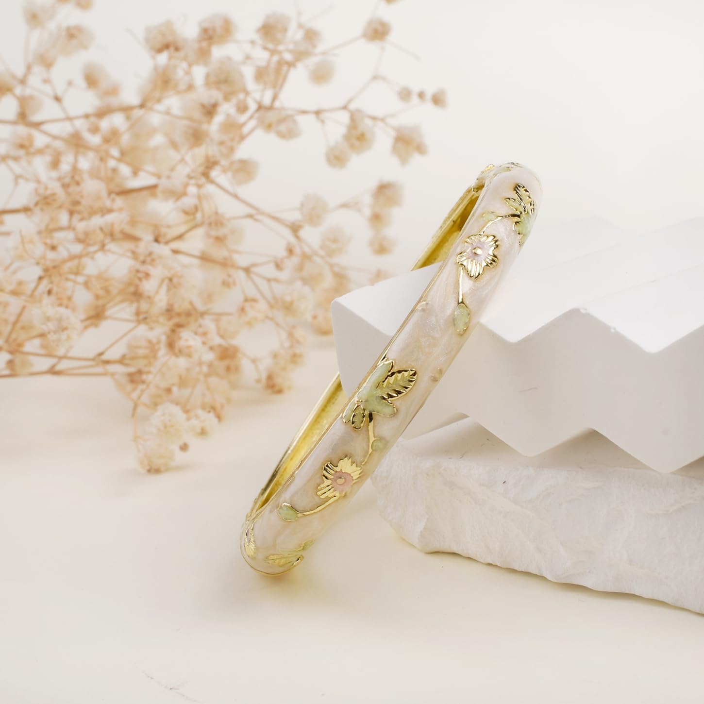 Vintage Flower Bangle Chinoiserie Cloisonne Bracelet For Women Summer Elegant Vibrant Ethnic Jewelry Gifts - Image 4