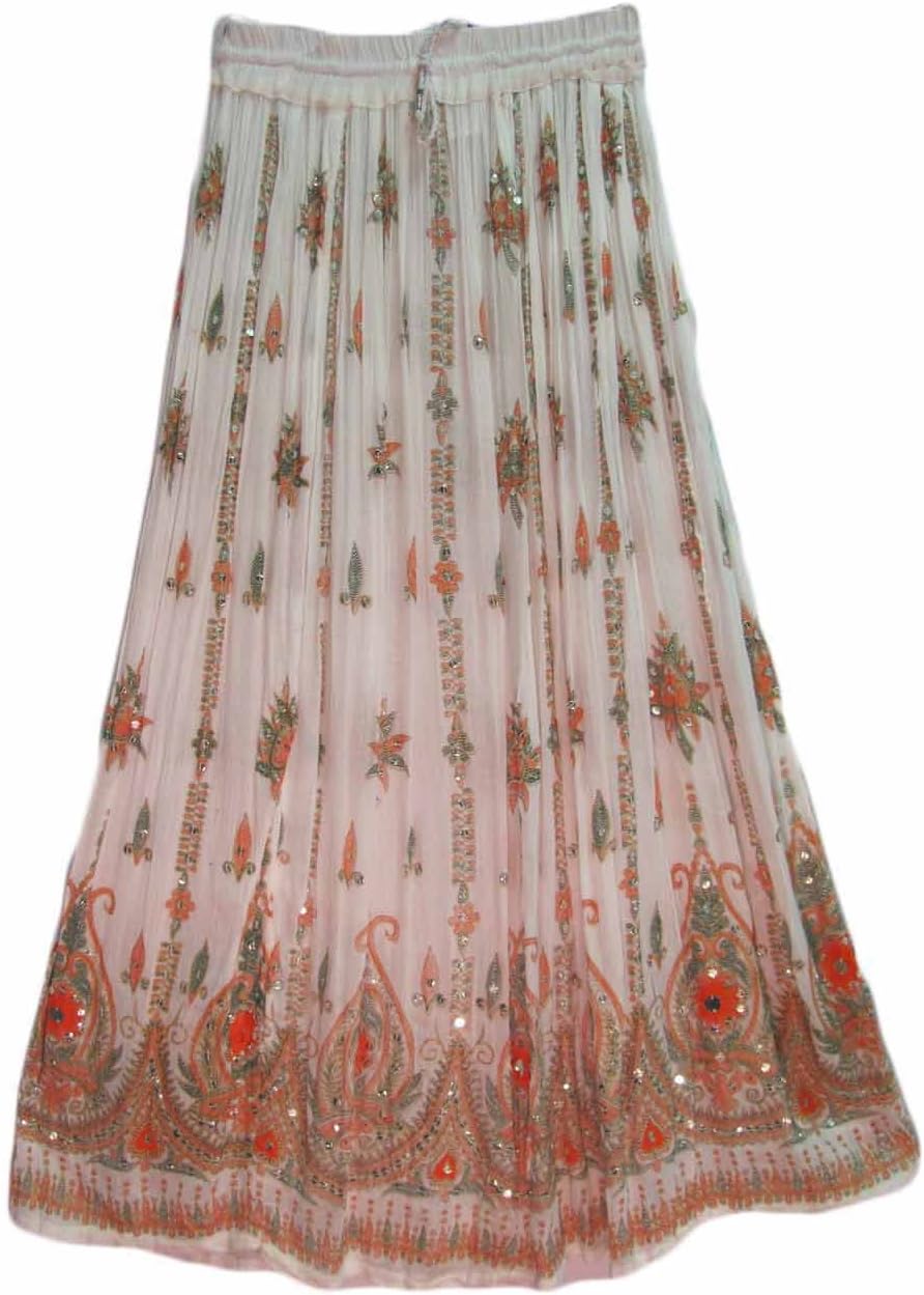 Yoga Trendz Women's Indian Sequin Crinkle Broomstick Gypsy Long Skirt