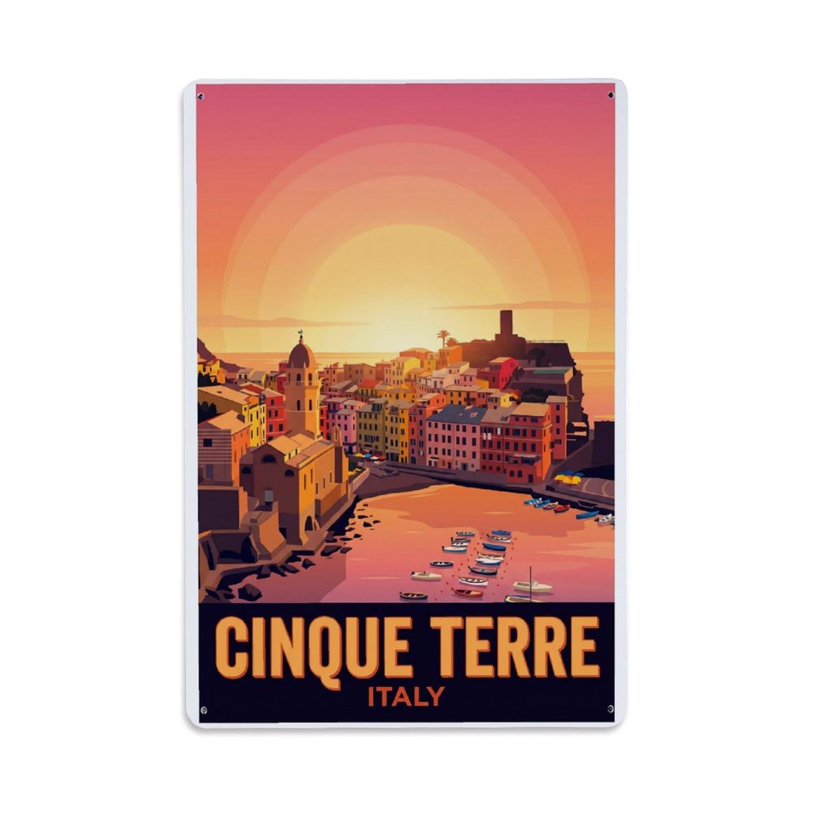 Huiyhb 8X12inch(20X30cm) Vintage Travel Cinque Terre Italy Glowing Metal Tin Sign