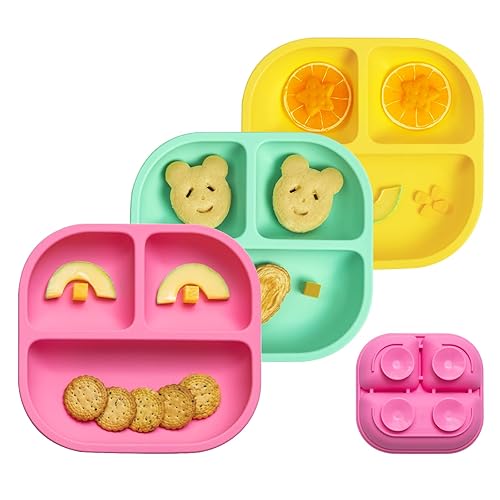 BABELIO Potentes placas de succión para bebés y niños pequeños, platos divididos 100% de silicona para bebés, sin BPA, aptos para microondas y