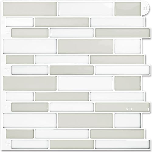 Miniatura 8 de Vamos Tile 10 hojas de azulejos para despegar y pegar, 12 x 12 pulgadas, color claro en azulejos de pared, adhesivo autoadhesivo para salpicaduras