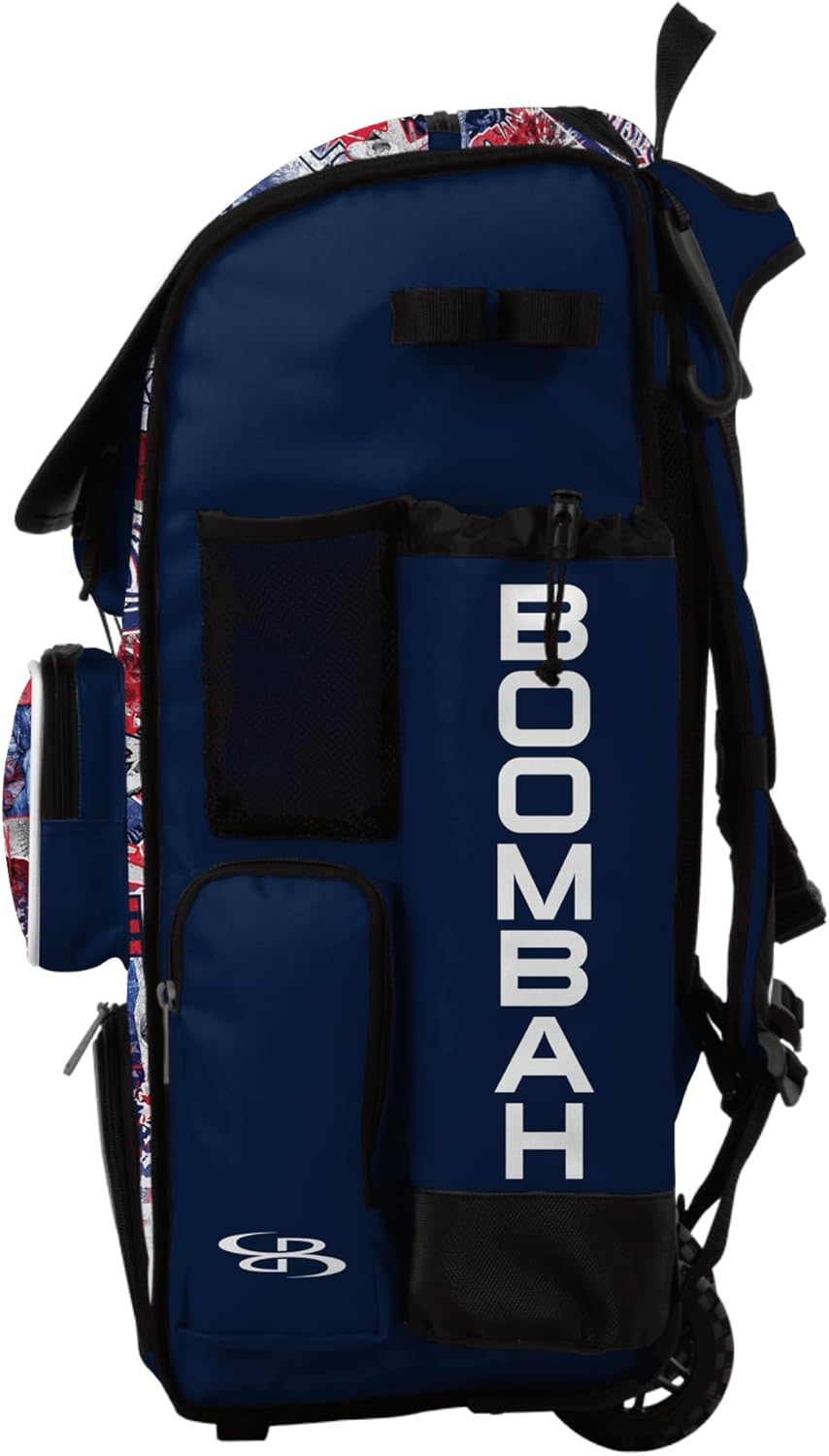 Boombah Superpack Hybrid Rolling Bat Bag - Wheeled & Backpack Version - USA Liberty Navy/White