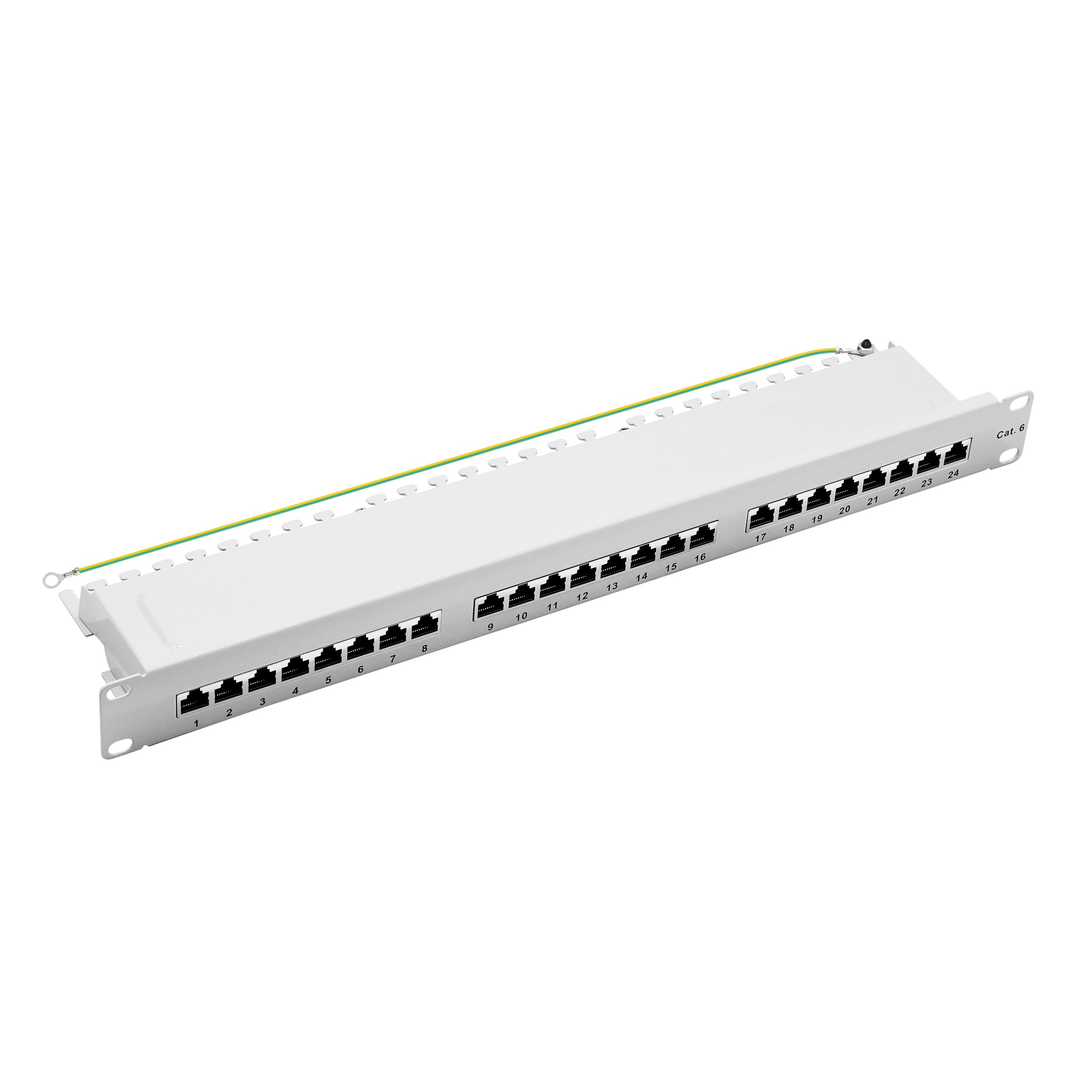 ProfiPatch Patchpanel Patchfeld Cat.6 19 Zoll 24-Port RJ45 geschirmt 1HE | Rackeinbau, grau