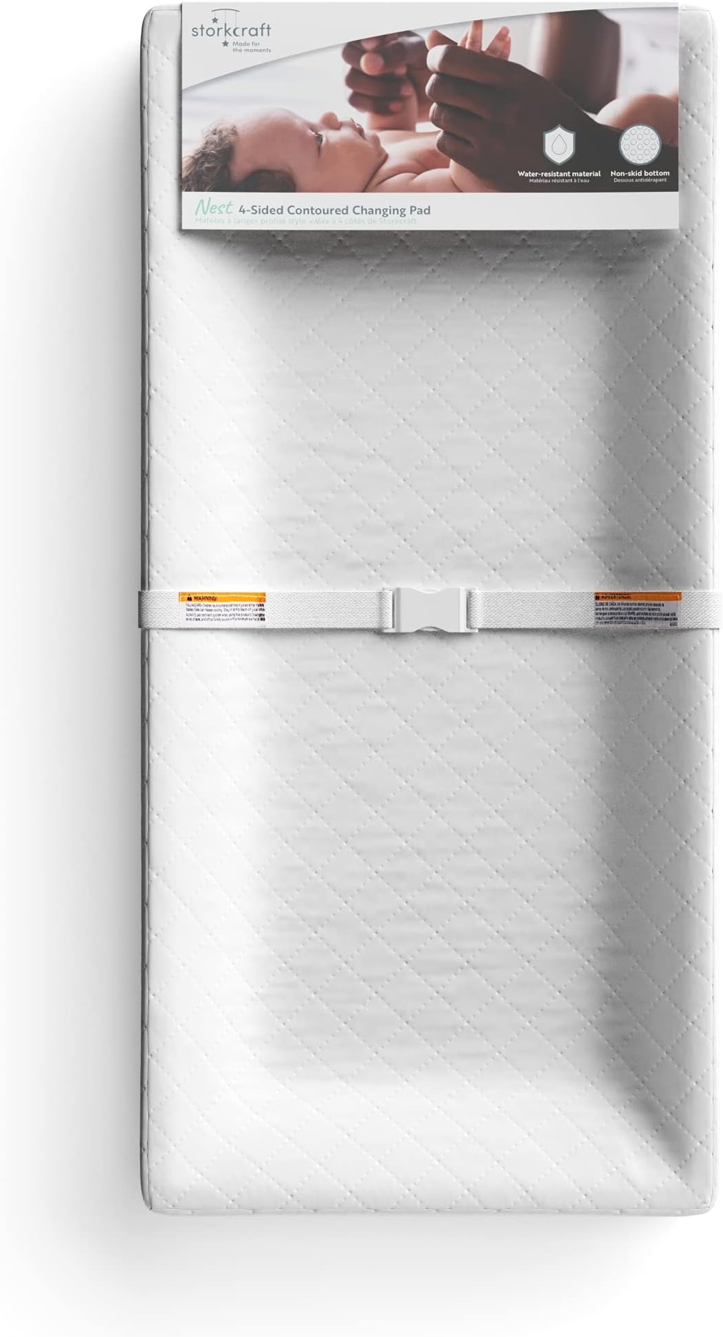 Storkcraft Nest 4-Sided Contoured Changing Pad with Safety Strap - GREENGUARD Gold Certified, JPMA Certified, Water-Resistant Surface, Fits Most Standard-Size Changing Table Toppers, Non-Skid Bottom