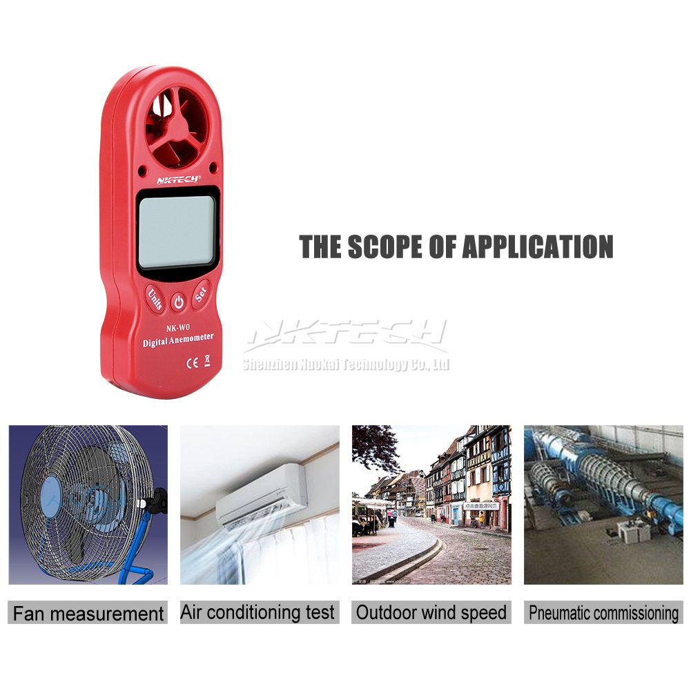 anemometro digitale NK-W0 3-IN-1 mini LCD portatile, tester velocità del vento, temperatura, umidità, con igrometro e termometro multiuso per windsurf, kite surf