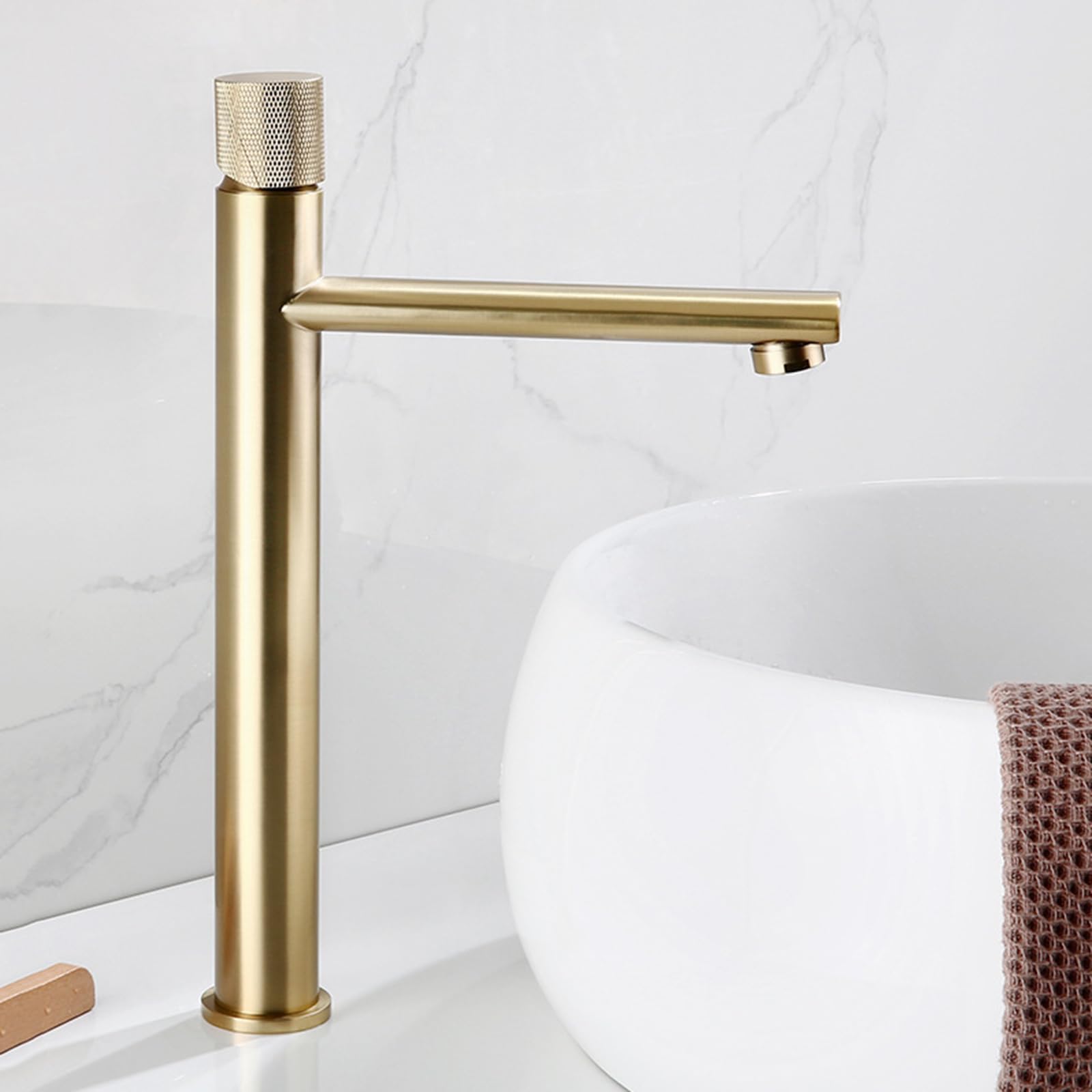 Waschbecken Armaturen Bad Armatur Waschbecken Bad Waschtischarmatur Bad Hoch Warm Und Kaltmischbatterie Komplett Aus Kupfer Mit Einem Griff,Gebürstetes Gold B,hoch