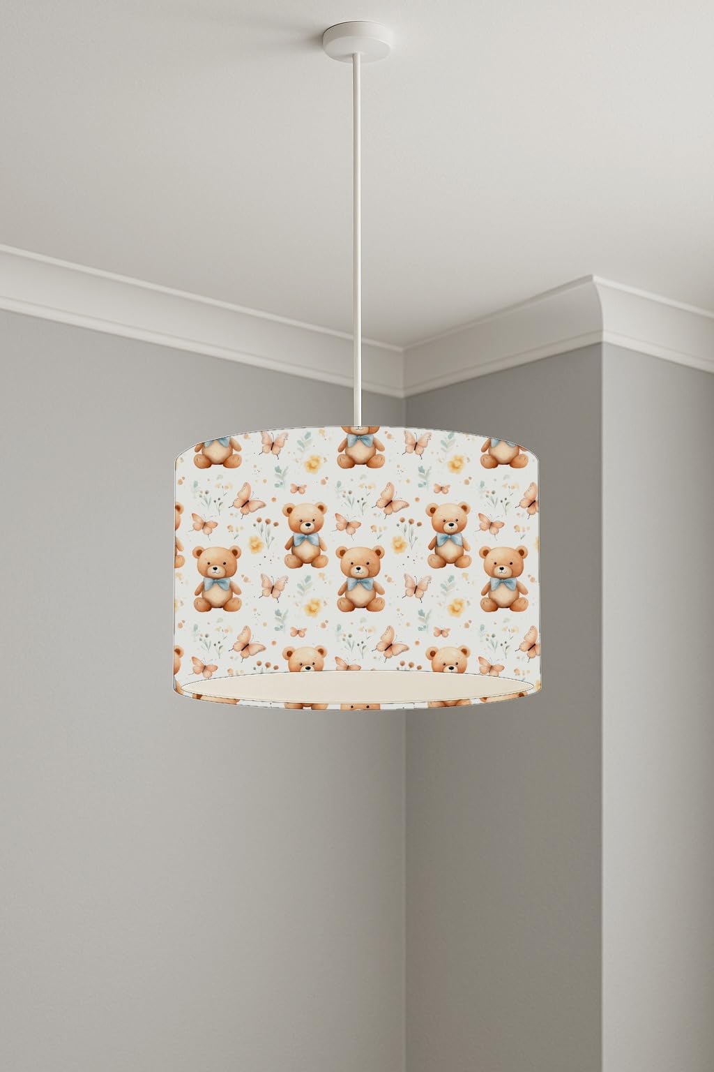 Teddy Bears and Butterflies lightshade – 30 x 21cm Ceiling Drum Shade | E33BB8