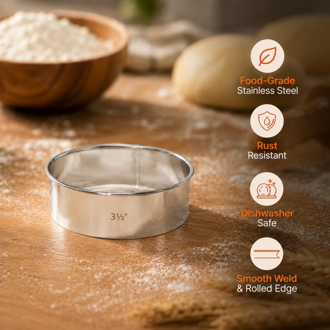 Cortador de pasta HUJI de acero inoxidable, profesional, plano y redondo para la cocina, para pastelería, para hornear galletas y tortas