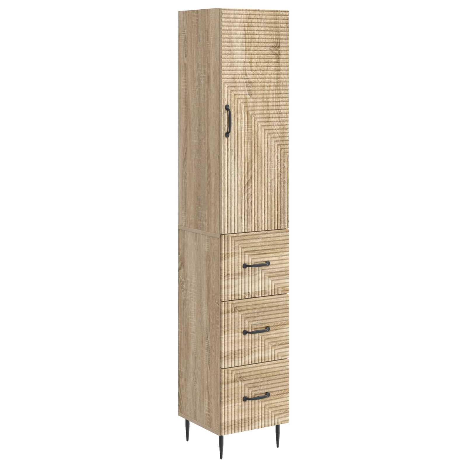 Cómoda de 3 cajones acabado roble Sonoma con armario de pared modular de madera