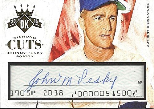 Autographed Johnny Pesky Cut Signature "Diamond Cuts" Baseball Card Serial Numbered 25/99-2015 Donruss Diamond Kings Baseball Card #3 (Boston Red Sox) Free Shipping & Tracking