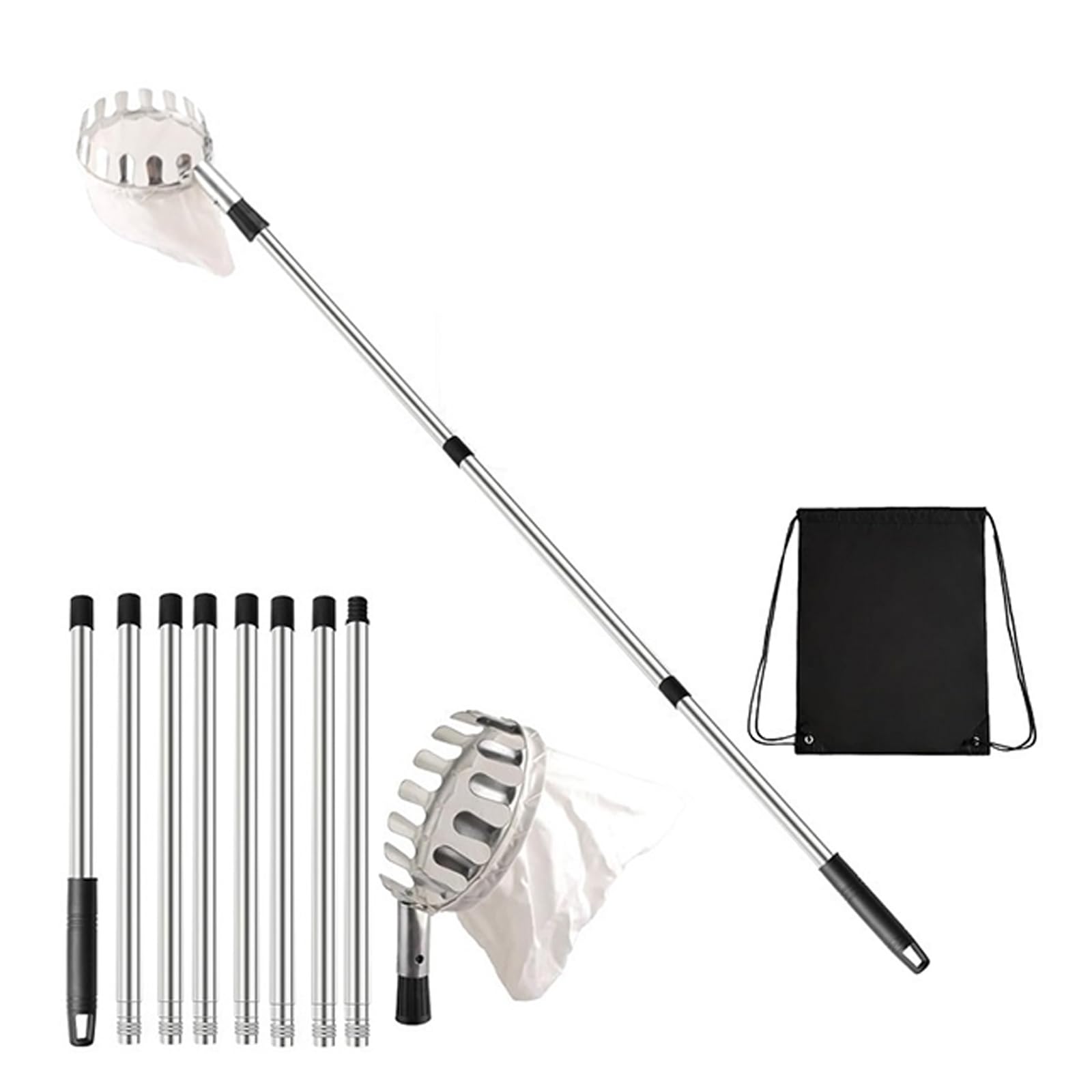 Nmowybpy Commercial Fruit Harvesting Tool Adjustable Stainless Steel Handle & Metal Head For Farm Park Tree Picking Adjustable Fruit Pickers