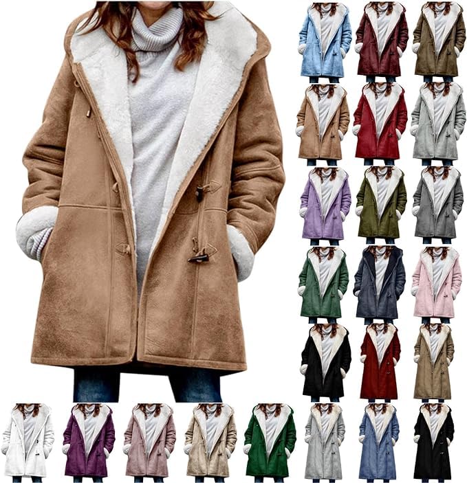 Plus Size Winter Coats for Women 2025 Warm Sherpa Fleece Lined Distressed Jackets Hooded Parka Faux Suede Pea Coat Outerwear