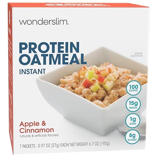 WonderSlim Proteína de avena, manzana 'n canela, 130 calorías, 0.42oz de proteína, 0.14oz de fibra (7 unidades)