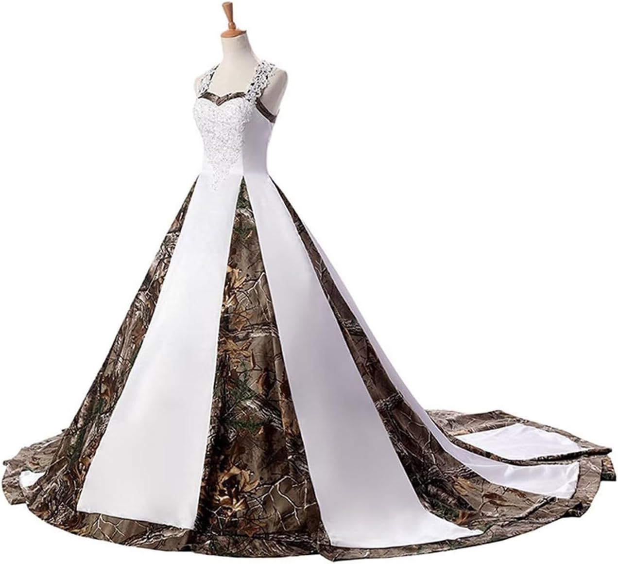 ZVOCY Women's Camouflage Wedding Dresses for Bride Satin Camo Long Formal Gown for Wedding White