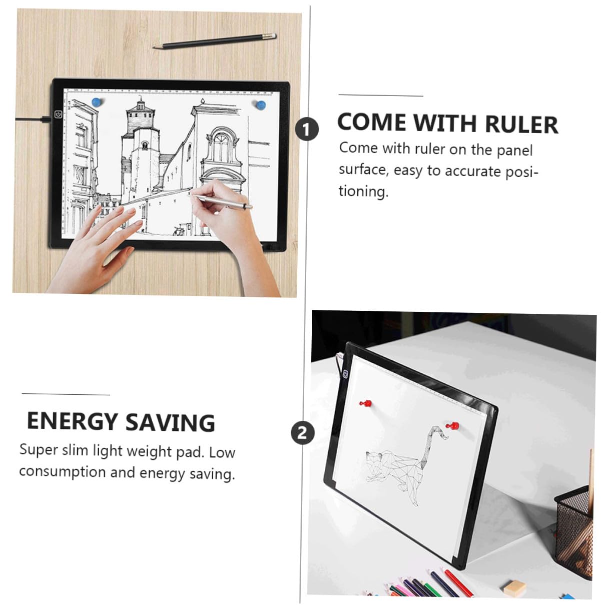 Alipis Mesa de Luz A4 de Acrílico, Tablero de Dibujo Delgado Regla, USB y 2 Imanes, para Copiar y Scrapbooking