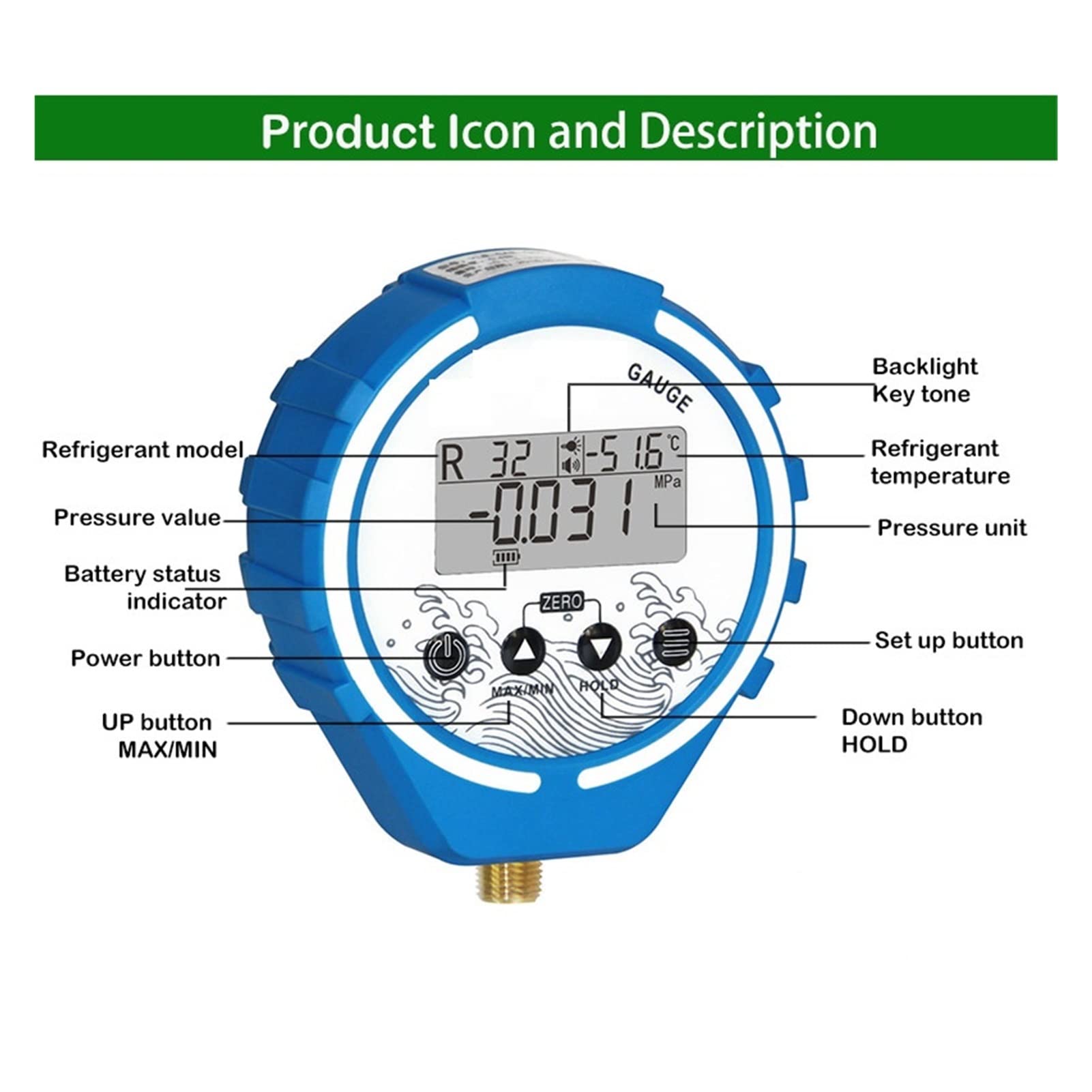 Cyfrowy miernik kolektora, Digital Pressure Gauge Manifold Refrigeration Tester Vacuum Meter HVAC Temperature(YLB-SAB-G50L)