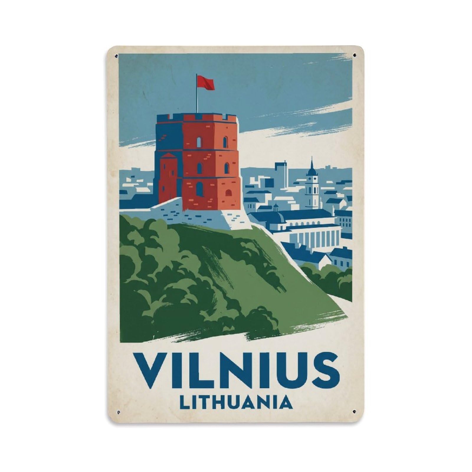 Lithuania Vilnius Vintage Travel Metal Tin Sign Plaque Wall Decor for Cafe, Club Bar, Office, Garden Metal Poster 8x12Inch