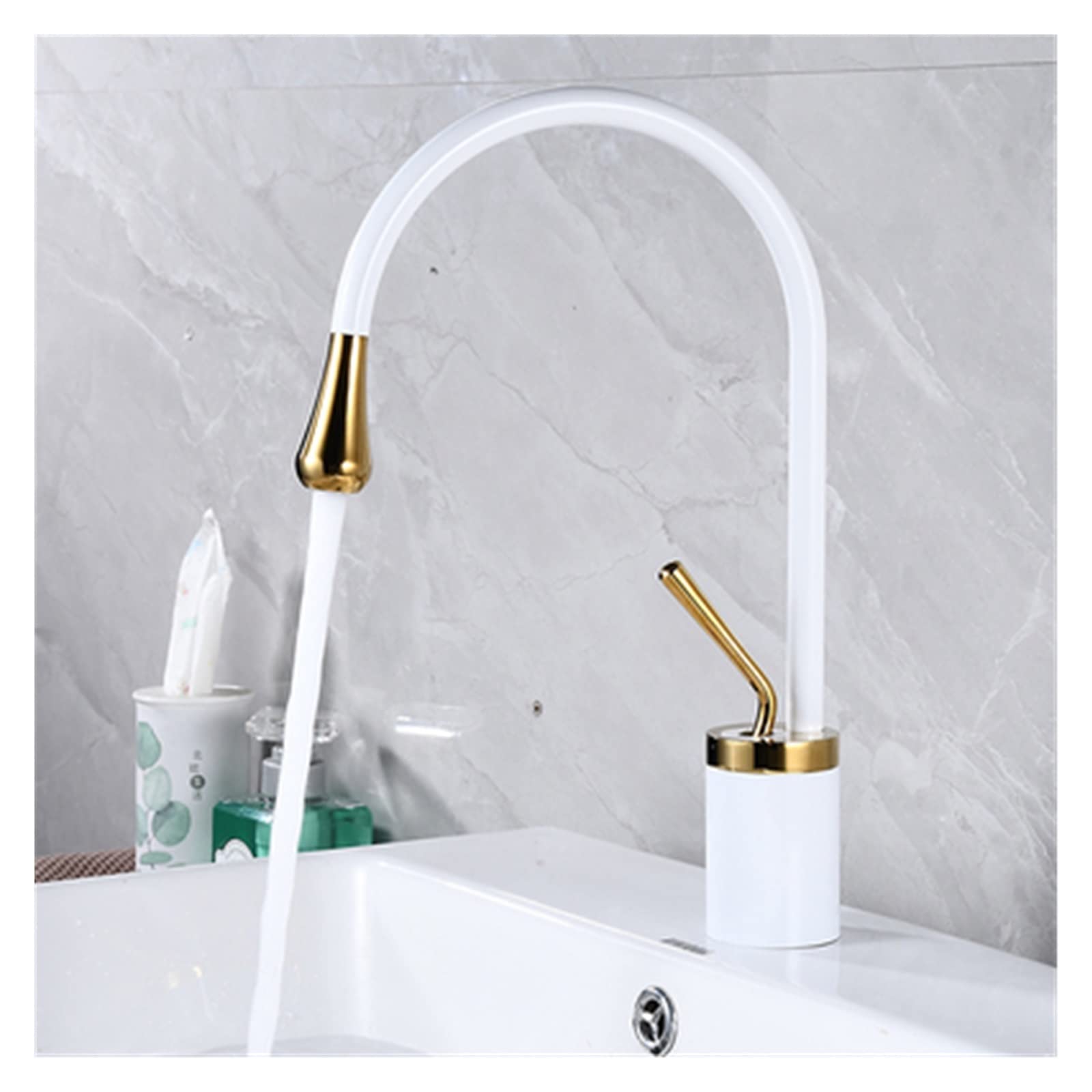 Mitigeur de lavabo or blanc en laiton avec levier unique pour eau chaude et froide