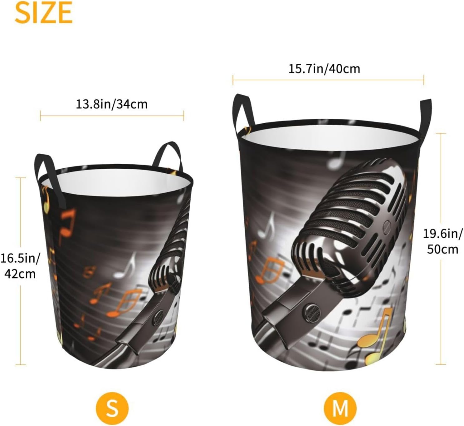 Microphone with Music Notes Laundry Basket with Handle, Freestanding Laundry Hamper, Collapsible Dirty Clothes Hamper, Waterproof Fabric Blanket Storage Basket Tall Toy Storage Bin Room Decor Medium image 5