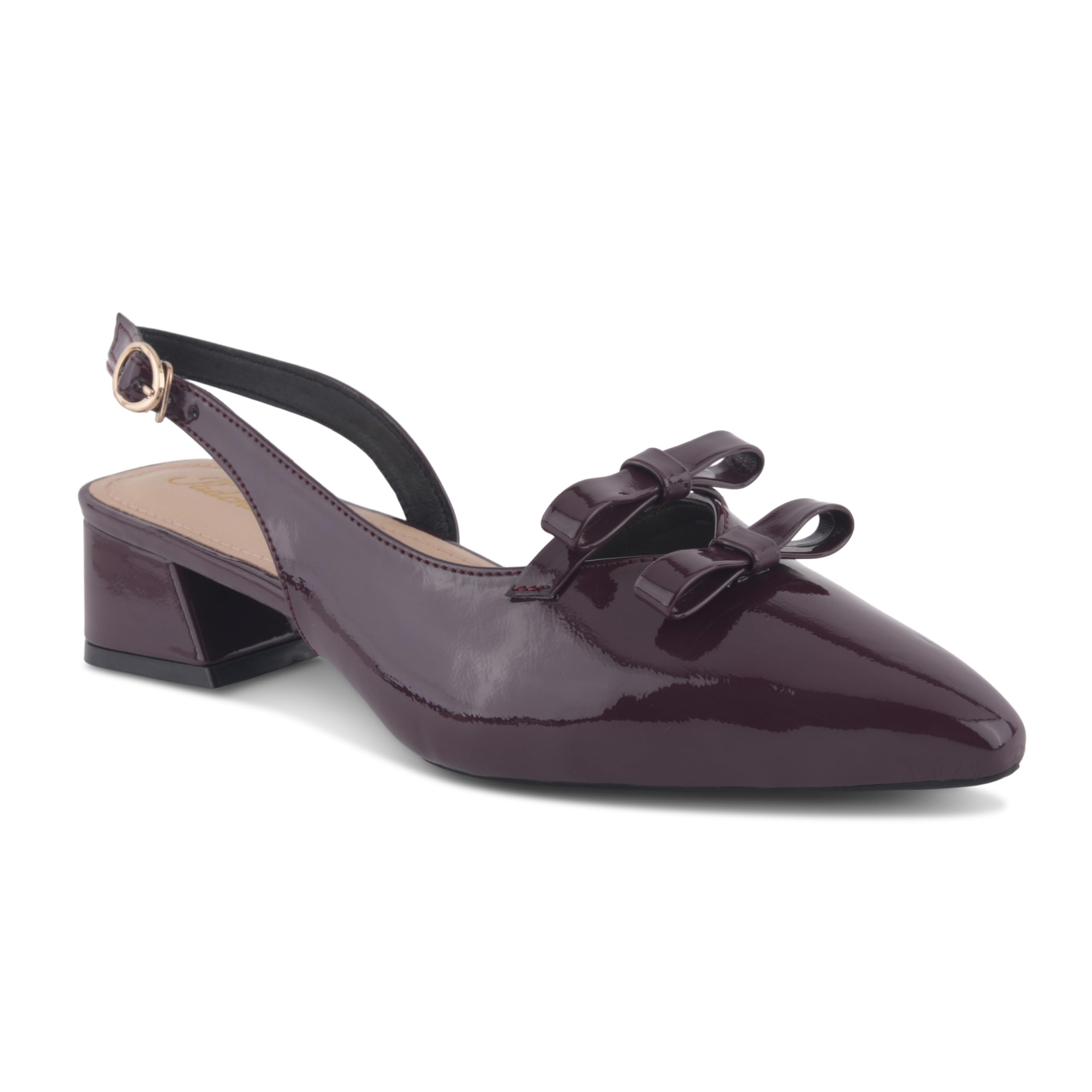 Women's Patent Slingback Block Heel Pumps with Double Bow Detail Pointed Toe Smart Office Party Footwear-image-11
