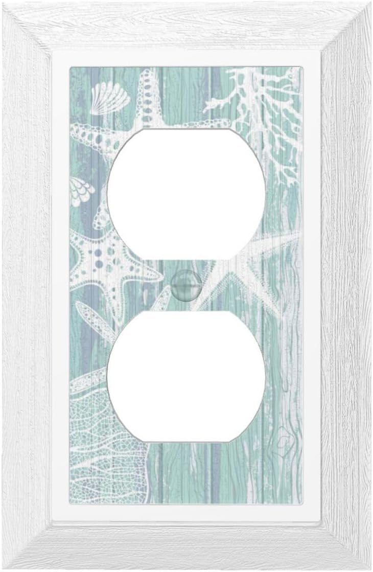 Starfish Wooden Outlet Covers Wall Plate Decorative Wood Texture Electrical Duplex Receptacle Light Switch Plate Home Decor 4.9" X 3.15"