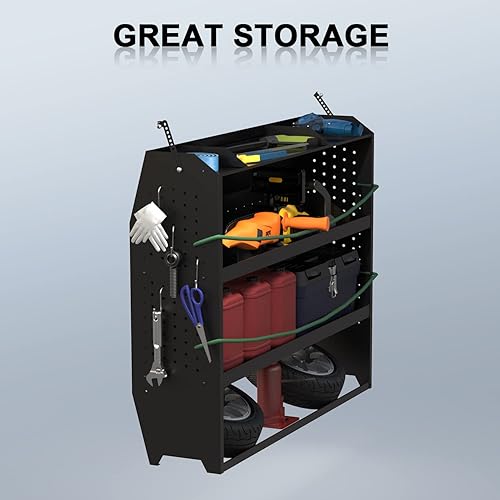 Miniatura 4 de Estantería de almacenamiento para camioneta de carga para Ford Transit, GM, NV, Promaster, Sprinter y Metris con ganchos, negro, acero, 32 pulgadas