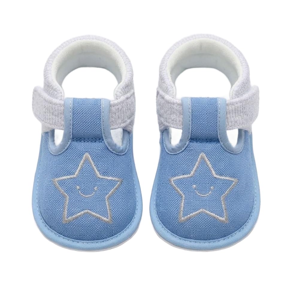 Baby Girls Boy Canvas Shoes, Pink, Embroidered Star Design, Velcro Strap, Soft Sole, Infant First Walker Shoes Cum Socks-image-46