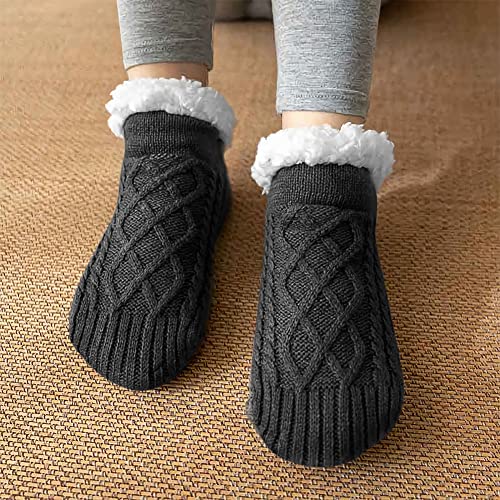 Image of SIQITECHNO Unisex Warm Slipper Socks Grip Slipper Socks Thick Fleece lined Fuzzy Sherpa Ankle Warm Socks for Women Men