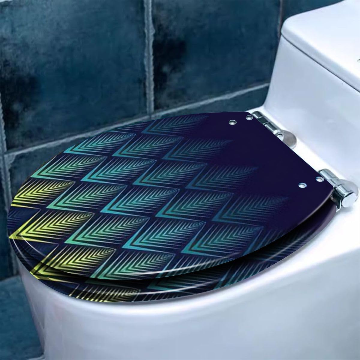 Colored Toilet Seat with Slow Close, pattern Resin Toilet Seats, Easy to Install, Easy to Clean Heavy Duty Deluxe Toilet Seat