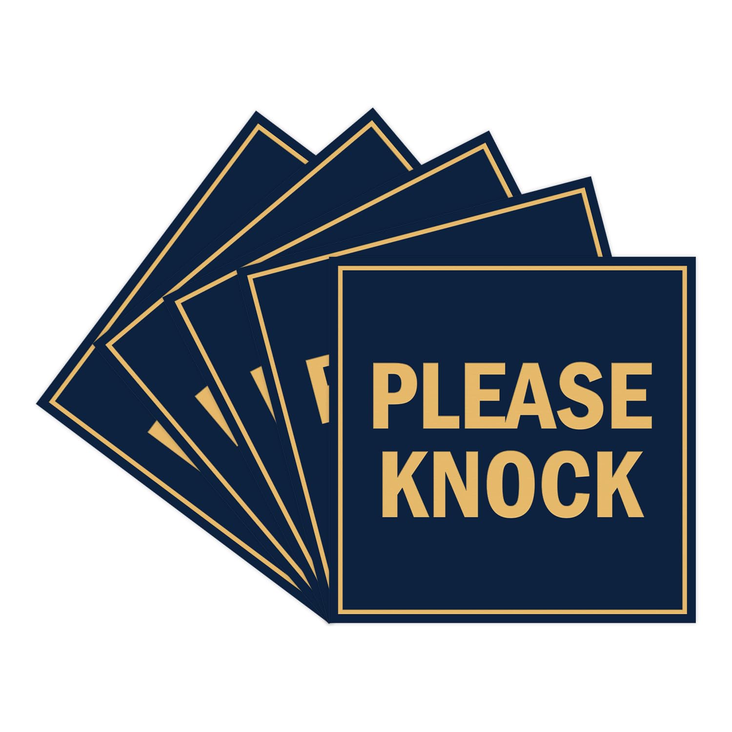Kwadratowy znak "Please Knock" z taśmą samoprzylepną, montaż na każdej powierzchni (granatowy/złoty) - mały (5 sztuk)