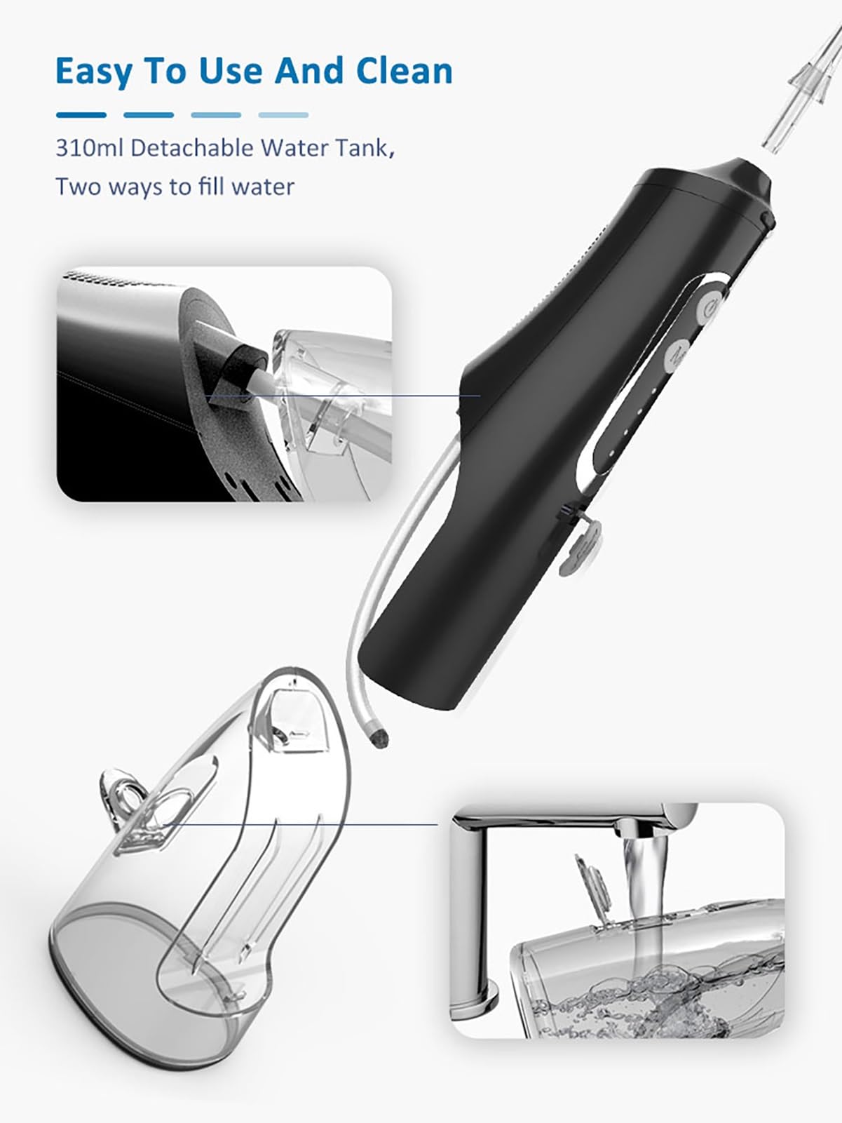 Detergente Portatile Ricaricabile Tramite USB-c for Denti, Ideale for Viaggi a Casa, Apparecchi Ortodontici e Cura dei Ponti. Grado di Impermeabilità Ipx7
