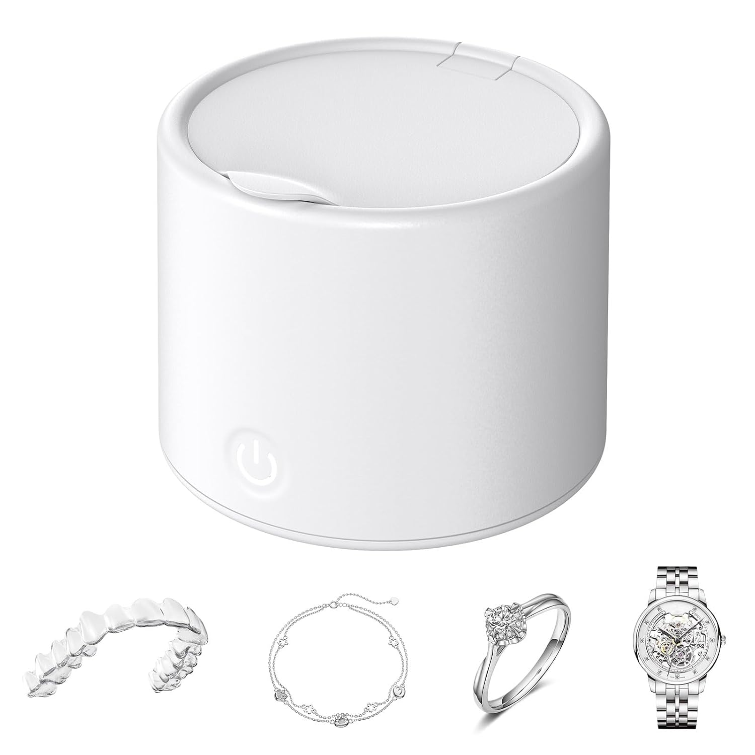 Ultrasonic Retainer Cleaner, 48kHz Professional Denture Retainer Cleaner Machine for Dental Retainer with Cleaning Basin, Tweezer for Mouth Guard, Braces, Ring, Jewelry, Pacifiers, White