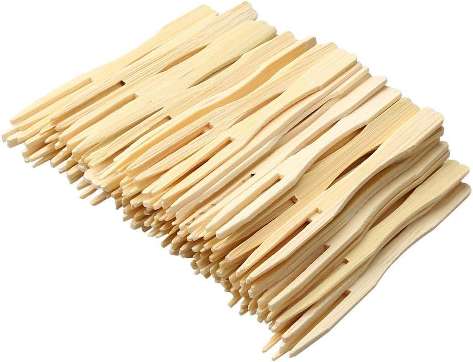EOS Disposable Wooden Fruit Fork Sets | Mini Fork for Snacks | Eco-Friendly Wooden Cutlery | Bamboo Party Forks | Mini Cocktail Picks |Fruit Appetizers Dessert Forks (Pack of 100, 3.5 inches)