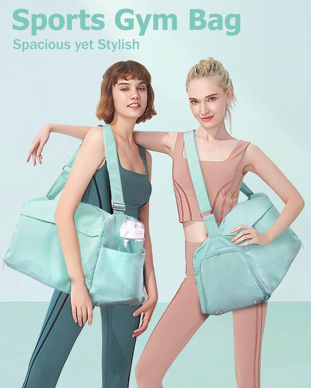 Bolsa de gimnasio pequeña para mujeres y hombres con compartimento para zapatos, pequeña bolsa de viaje con bolsillo húmedo y correa para el hombro, Verde