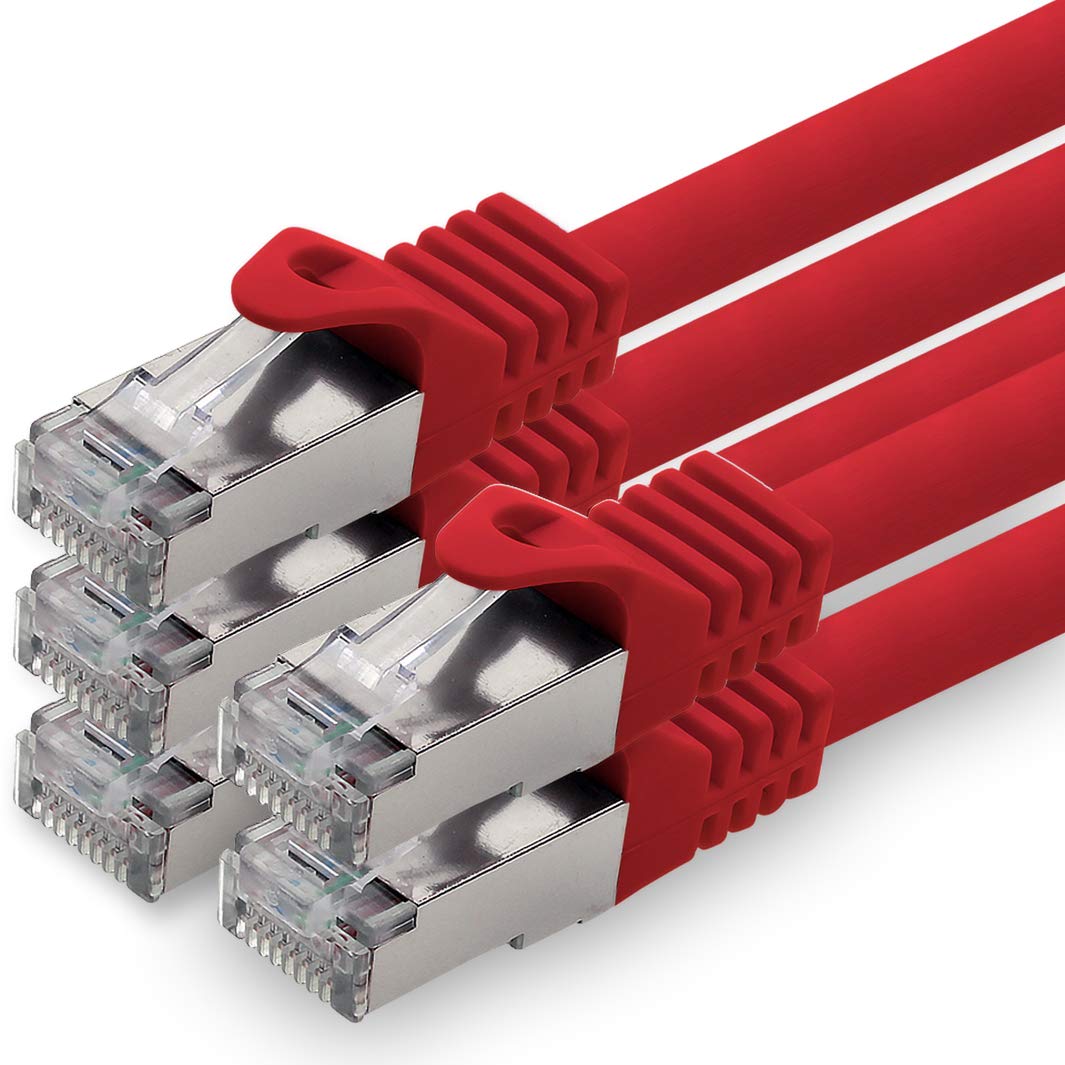 1aTTack.de 5,0m - rot - 5 Stück CAT.7 Netzwerkkabel Patchkabel SFTP PIMF LSZH Gigabit Lan Kabel 10Gb s cat7 Rohkabel mitRJ45 Stecker Cat6a kompatibel zu CAT5 CAT6 cat7 cat8