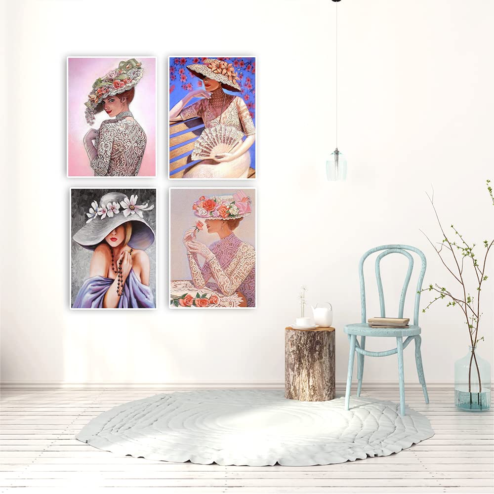 DCIDBEI 30 x 30 CM 5D Diamond Painting Mujer Elegante para Adultos | Redondo Pintura Diamante Café | Decoración de Pared | Mosaico Artesanal Arte | Regalo de Niña | Señora Café