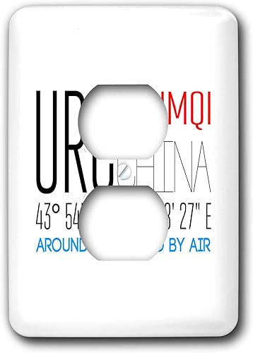 3dRose Alexis Design - Around The World By Air - Cool text URC URUMQI, CHINA, coordenadas. Alrededor del mundo por aire - 2 enchufes tapa
