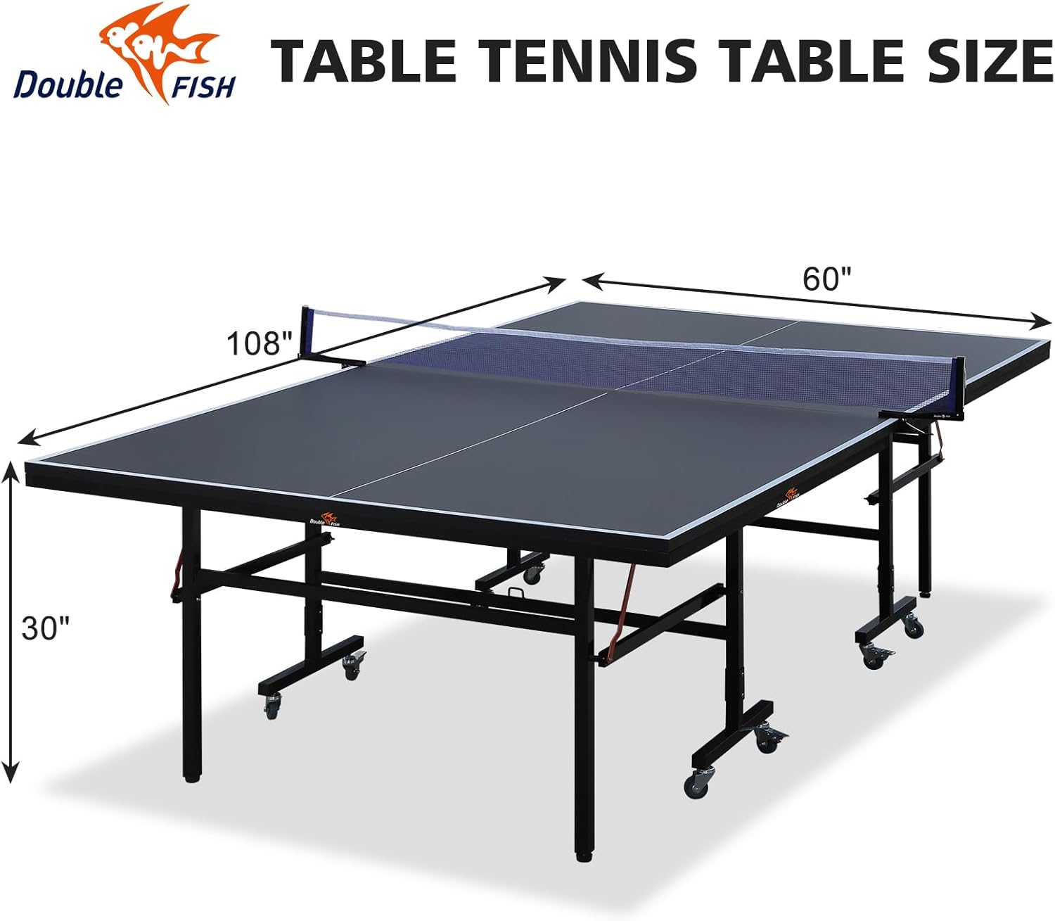 [Folding Table] 9ft Folding Rolling Table Tennis Table2 Paddles, 3 Balls, 1 Net and Post Set Black Fold Up Design, 8 Wheels for Easy Movement